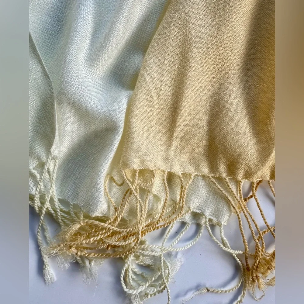 100% Cashmere Pashmina Elegant Ombré Tan -Yellow Cream Shawl Wrap Scarf, 26”x70”